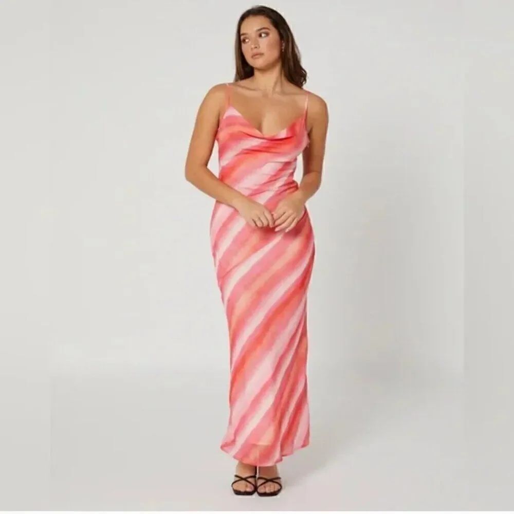 Charlie Holiday Watercolor stripe pink stone slip dress maxi size 4 NWT